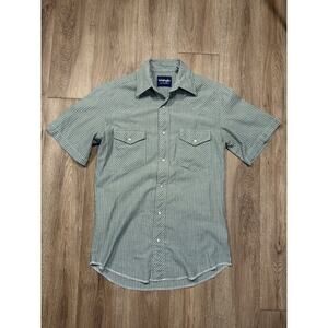 Mens Vintage90s Mint Green, White Pin Stripe Rancher Wrangler Shirt Size Small